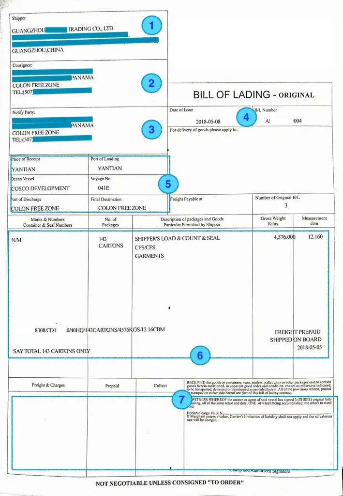 image of ocean house bill of lading 